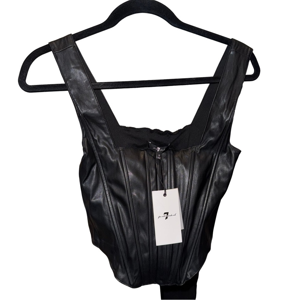 7 For All Mankind Black Faux Leather Corset Tank Size Small NWT